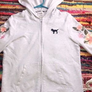 Grey PINK zip up with flower design